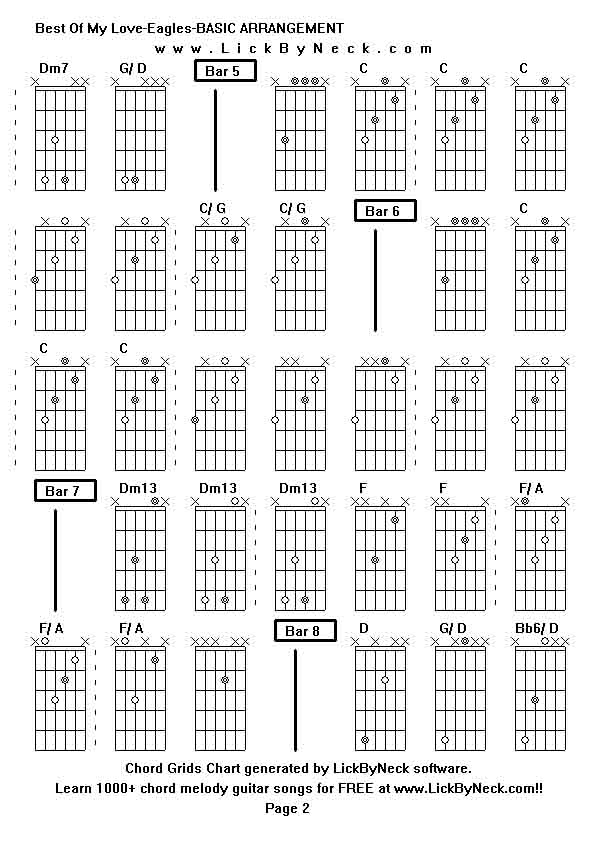 Chord Grids Chart of chord melody fingerstyle guitar song-Best Of My Love-Eagles-BASIC ARRANGEMENT,generated by LickByNeck software.